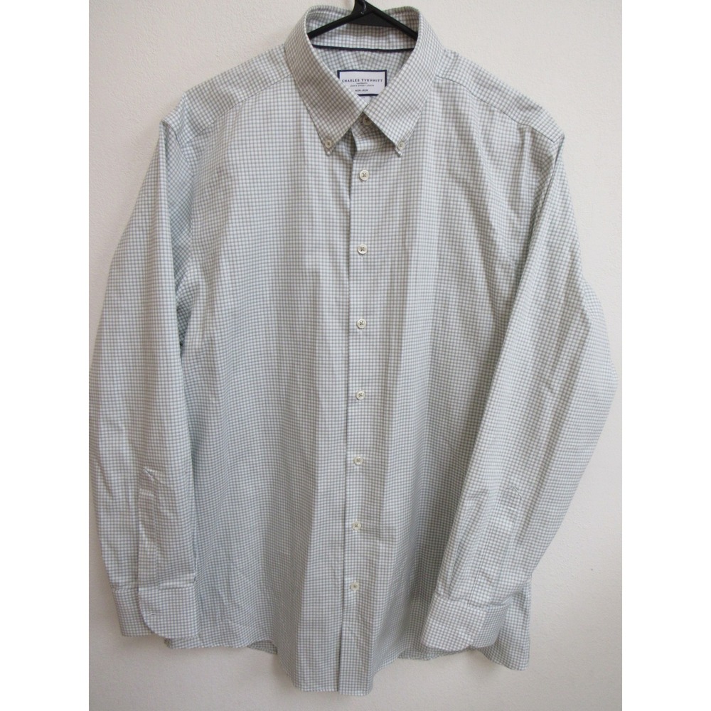 Charles Tyrwhitt Mens Slim Fit Non-Iron Dress‎ Shirt Green Micro Check 17/35in